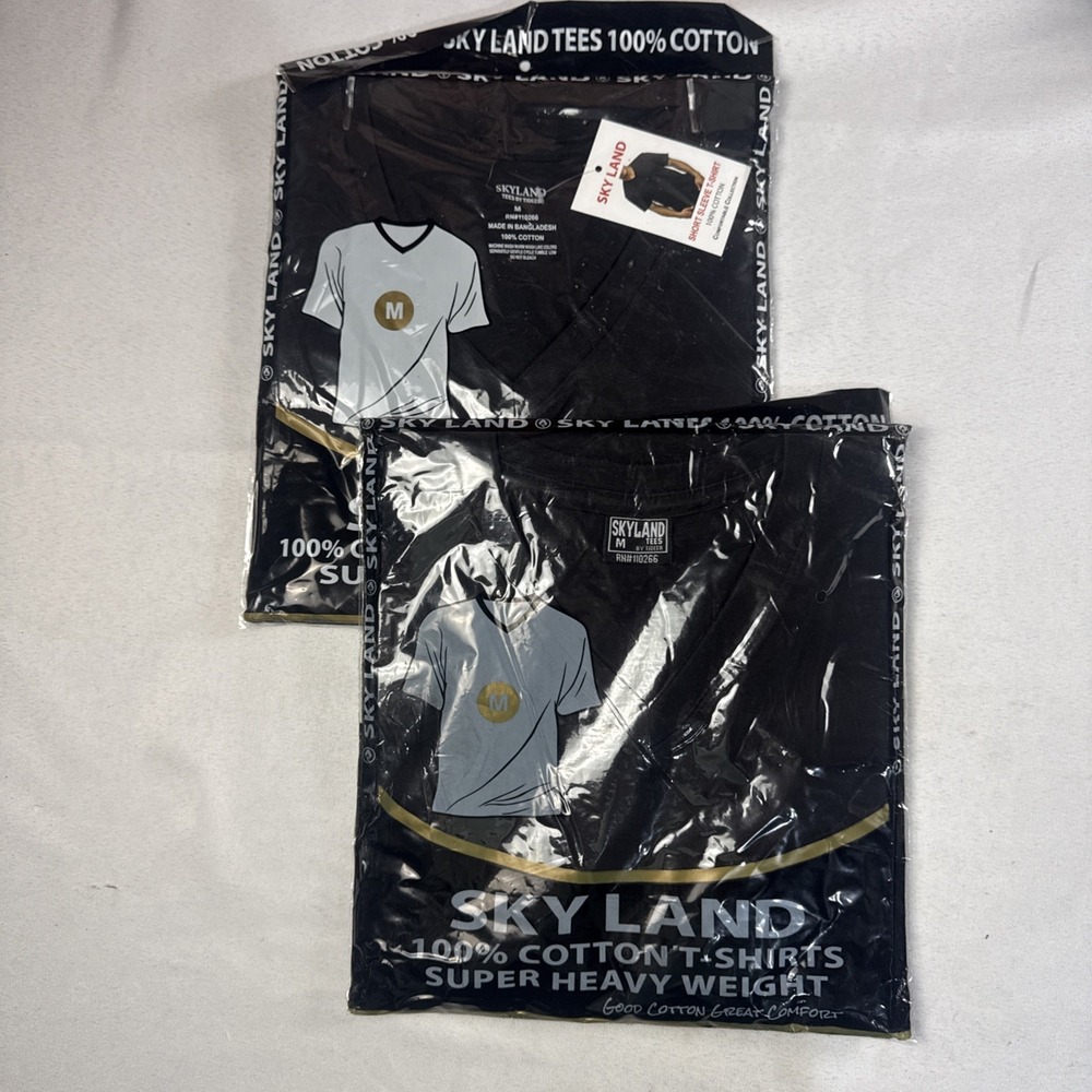 Skyland Cotton V-Neck T-Shirt Black 2 Pack